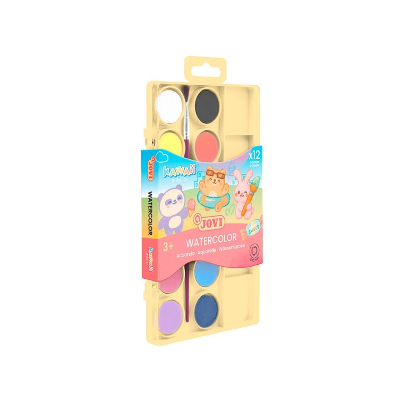 Jovi Kawaii Pack de 12 Acuarelas en Pastilla 22mm + Pincel