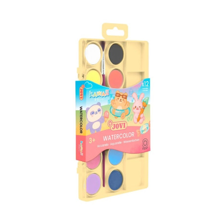 Jovi Kawaii Pack de 12 Acuarelas en Pastilla 22mm + Pincel