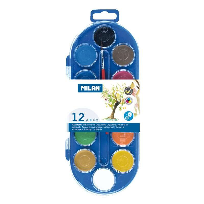 Milan Estuche de 12 Acuarelas Ø30 mm + Pincel Serie 101 