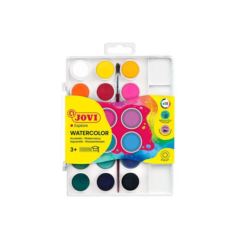 Jovi Pack de 18 Acuarelas en Pastilla 22mm + Pincel - 3,70€