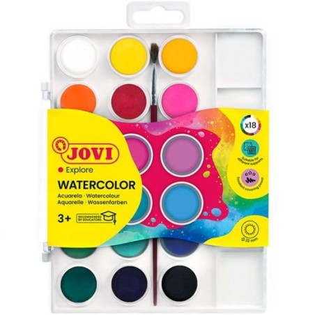 Jovi Pack de 18 Acuarelas en Pastilla 22mm + Pincel - 3,70€