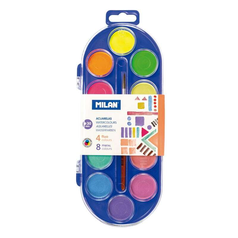 Milan Estuche de 12 Acuarelas Ø30 mm + Pincel Serie 101 