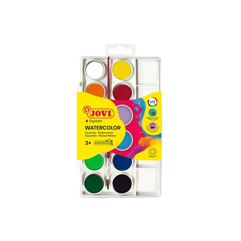 Jovi Pack de 12 Acuarelas en Pastilla 22mm + Pincel - 2,55€