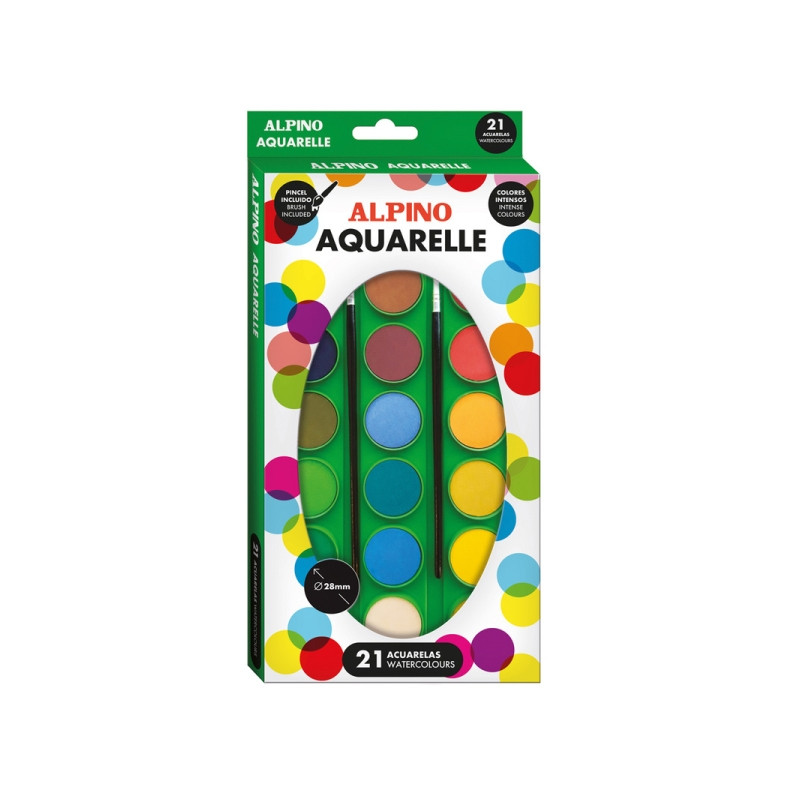 Alpino Pack de 21 Acuarelas + 2 Pinceles Compatible - 3,30€