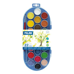 Milan 80022 Estuche de 22 Acuarelas Ø30 mm + Pincel Serie