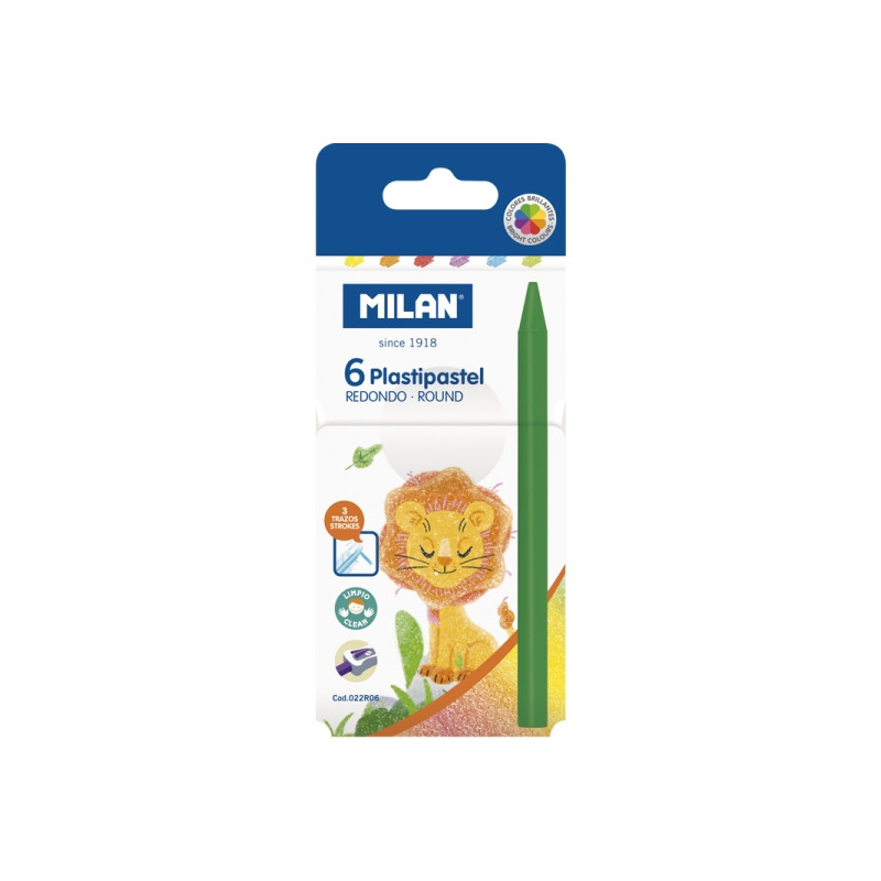 Milan Plastipastel Pack de 6 Ceras de Colores Redondas 