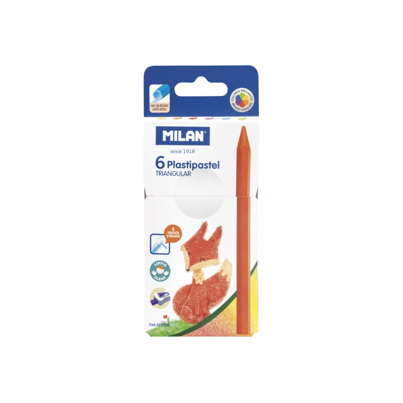Milan Plastipastel Pack de 6 Ceras de Colores Triangulares