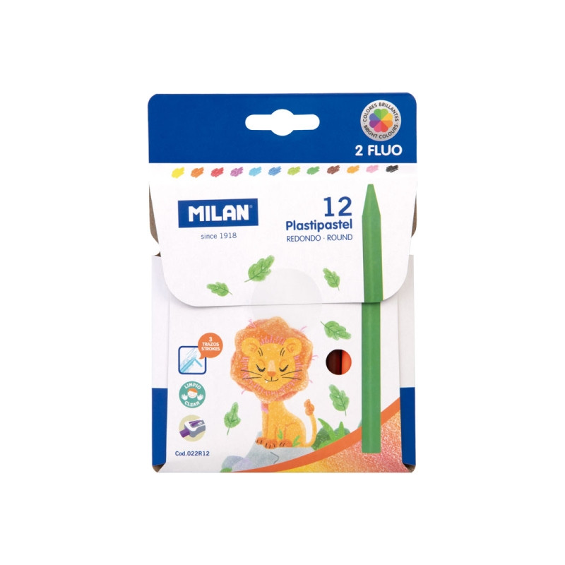Milan Plastipastel Pack de 12 Ceras de Colores Redondas 