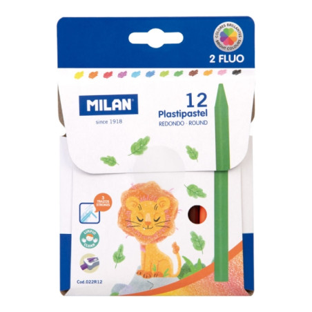 Milan Plastipastel Pack de 12 Ceras de Colores Redondas 