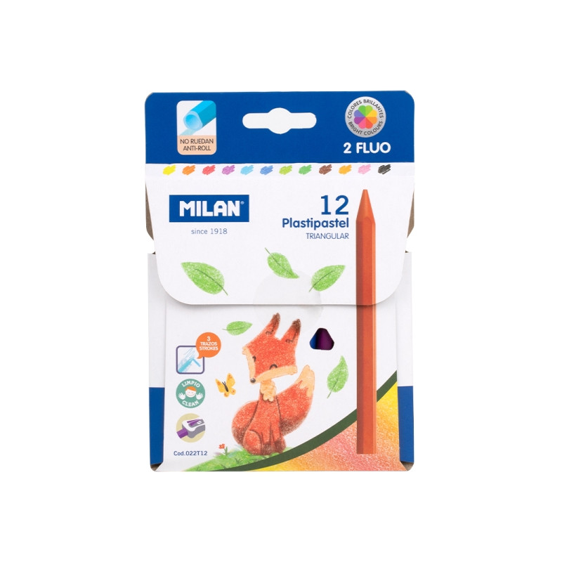 Milan Plastipastel Pack de 12 Ceras de Colores Triangulares