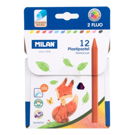 Milan Plastipastel Pack de 12 Ceras de Colores Triangulares