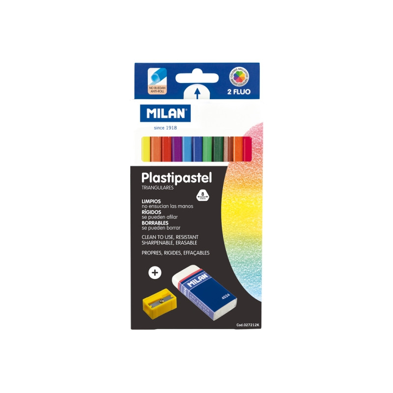 Milan Plastipastel Pack de 12 Ceras de Colores Triangulares
