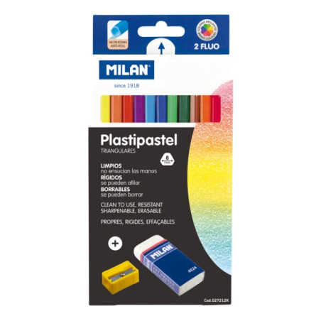Milan Plastipastel Pack de 12 Ceras de Colores Triangulares