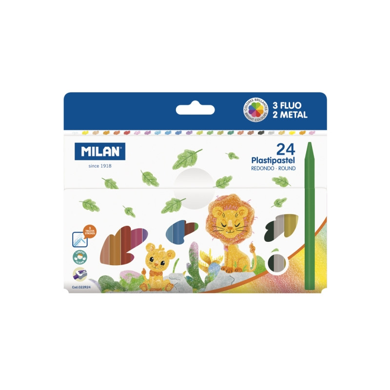 Milan Plastipastel Pack de 24 Ceras de Colores Redondas 