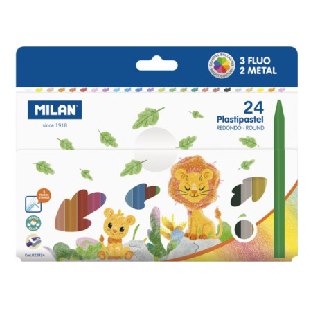 Milan Plastipastel Pack de 24 Ceras de Colores Redondas 