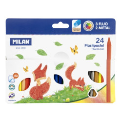 Milan Plastipastel Pack de 24 Ceras de Colores Triangulares