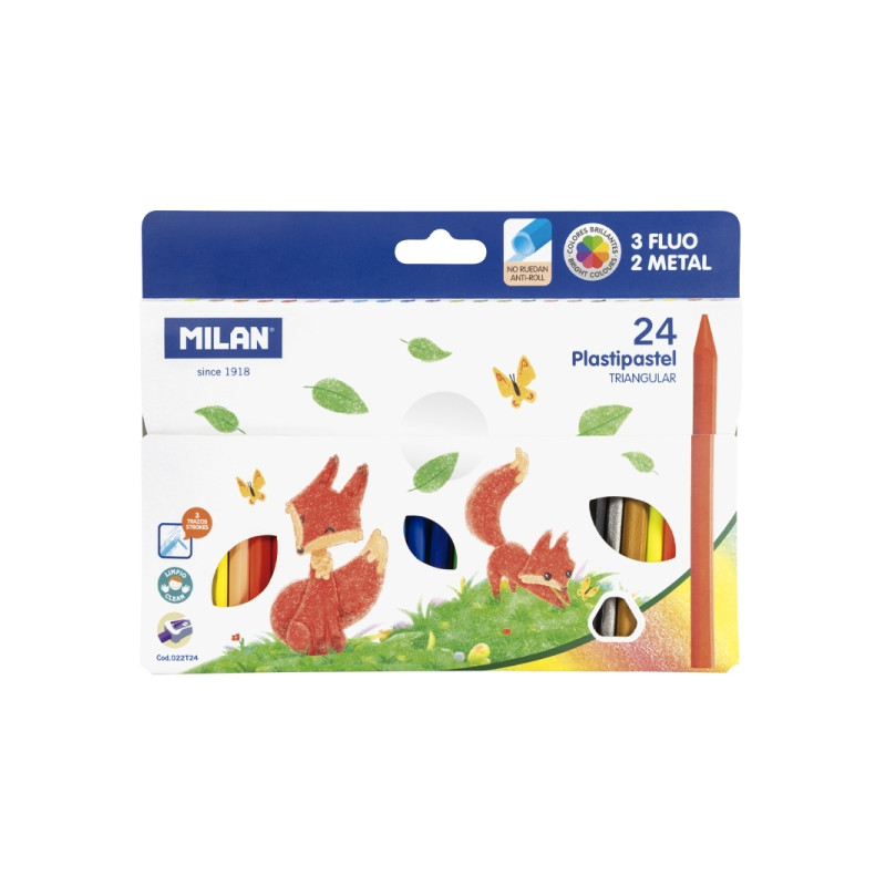 Milan Plastipastel Pack de 24 Ceras de Colores Triangulares