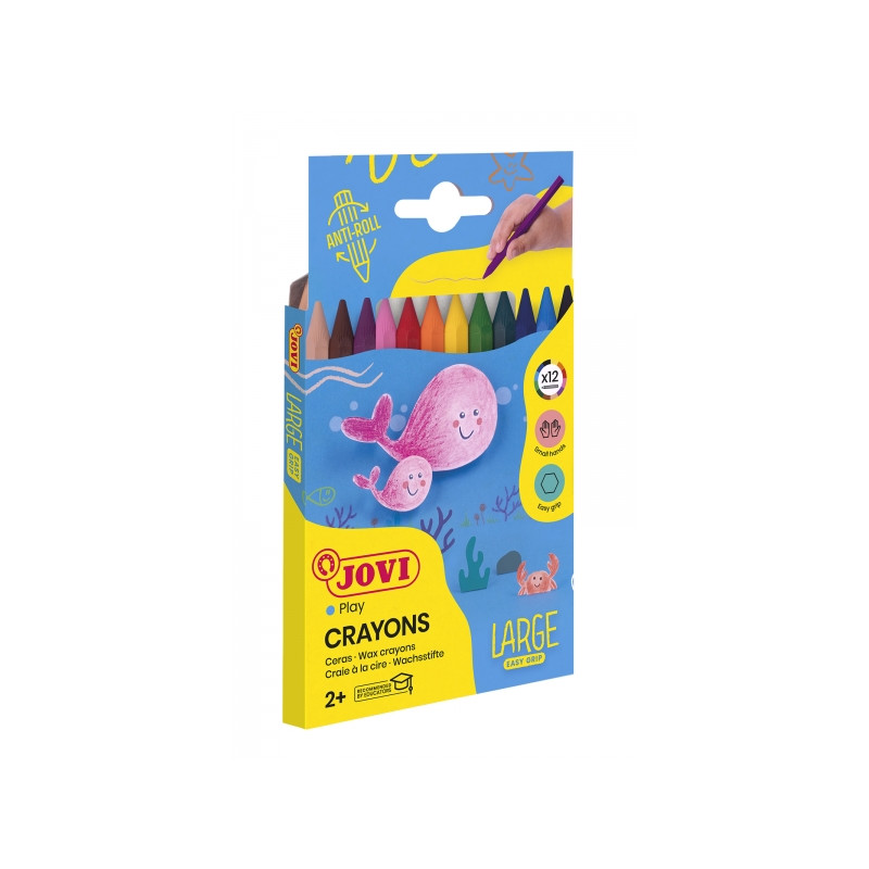 Jovi Large Easy Grip Pack de 12 Ceras Plasticas Hexagonales