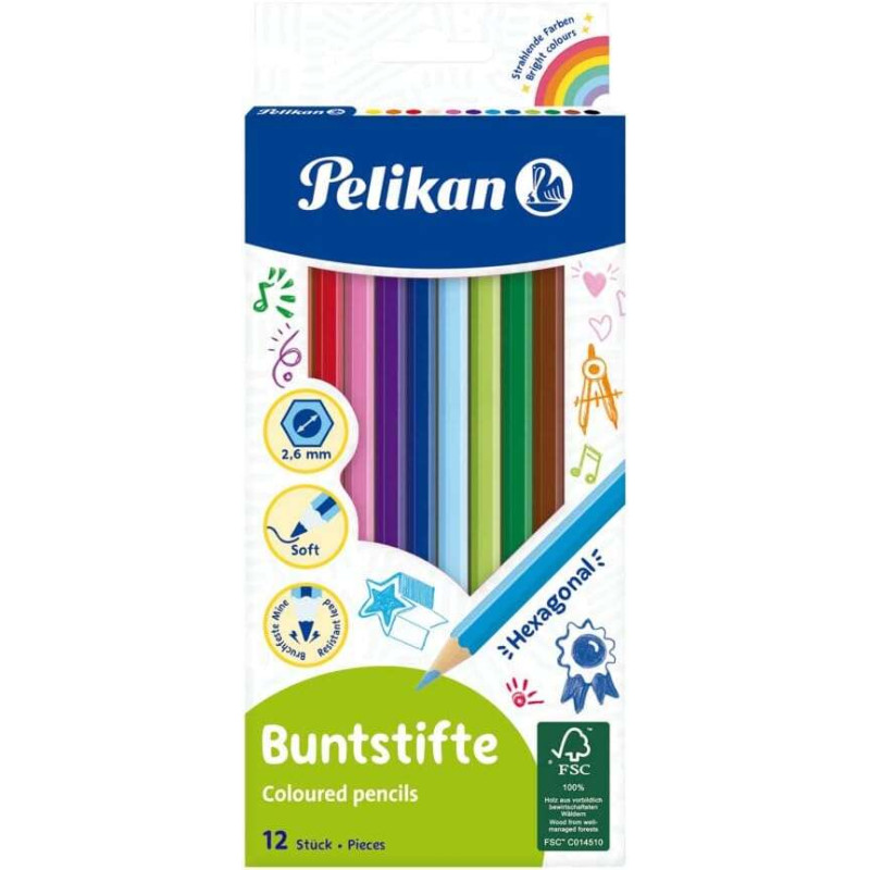 Pelikan Caja de 12 Lapices de Colores Hexagonales Lacados 