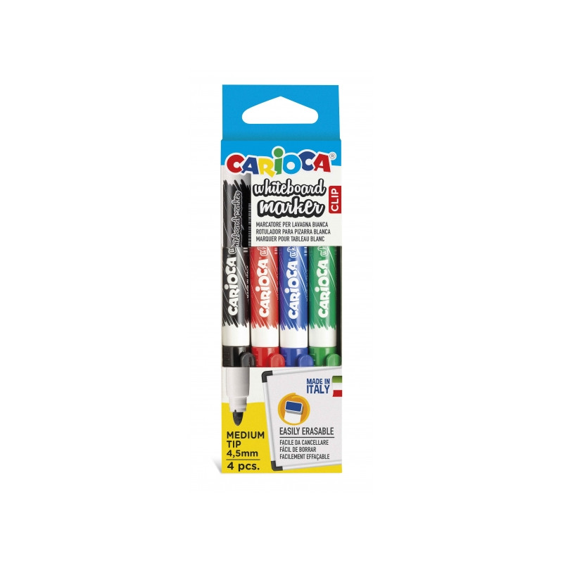 Carioca Whiteboard Clip Pack de 4 Rotuladores Borrables