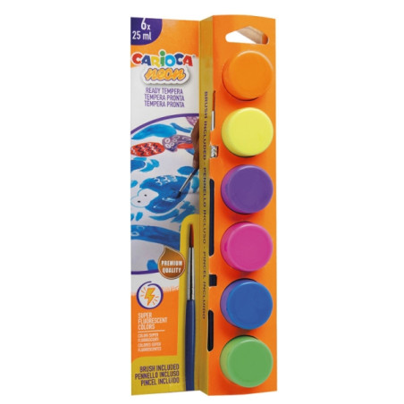 Carioca Neon Pack de 6 Temperas en Botes de 25ml + Pincel 
