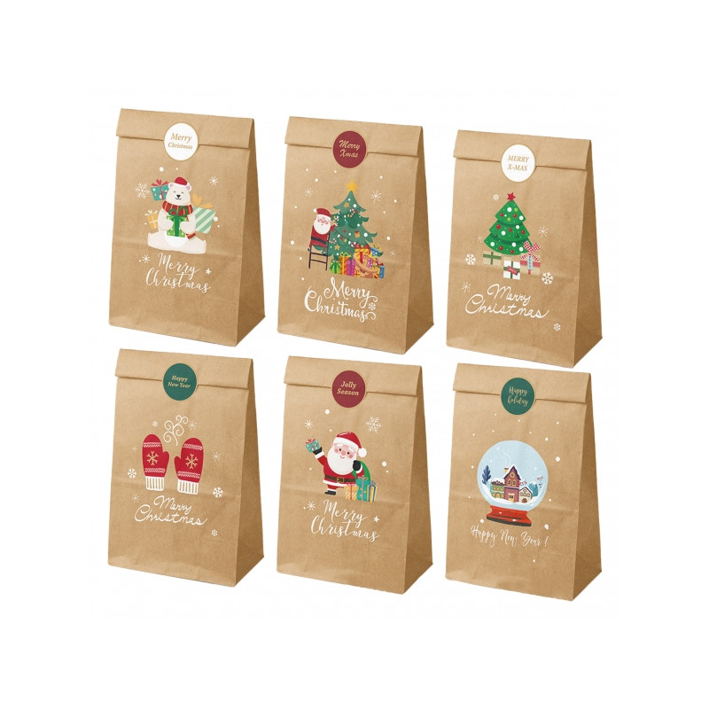 Dohe Navidad Pack de 12 Bolsas de Papel Kraft 22x12x8cm 