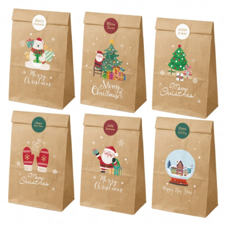 Dohe Navidad Pack de 12 Bolsas de Papel Kraft 22x12x8cm 