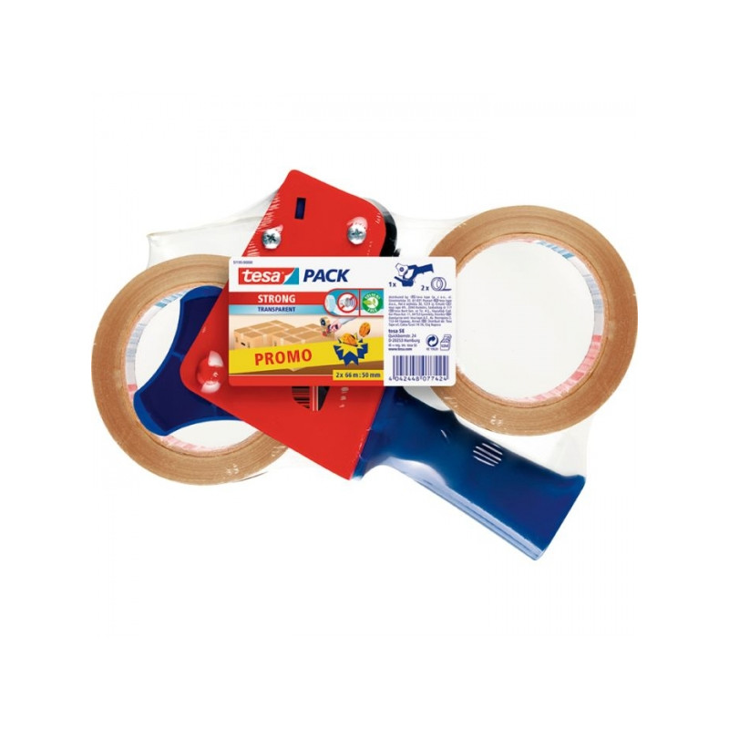 Tesa Pack de Precintadora + 2 Rollos de Precinto 50mm x 66