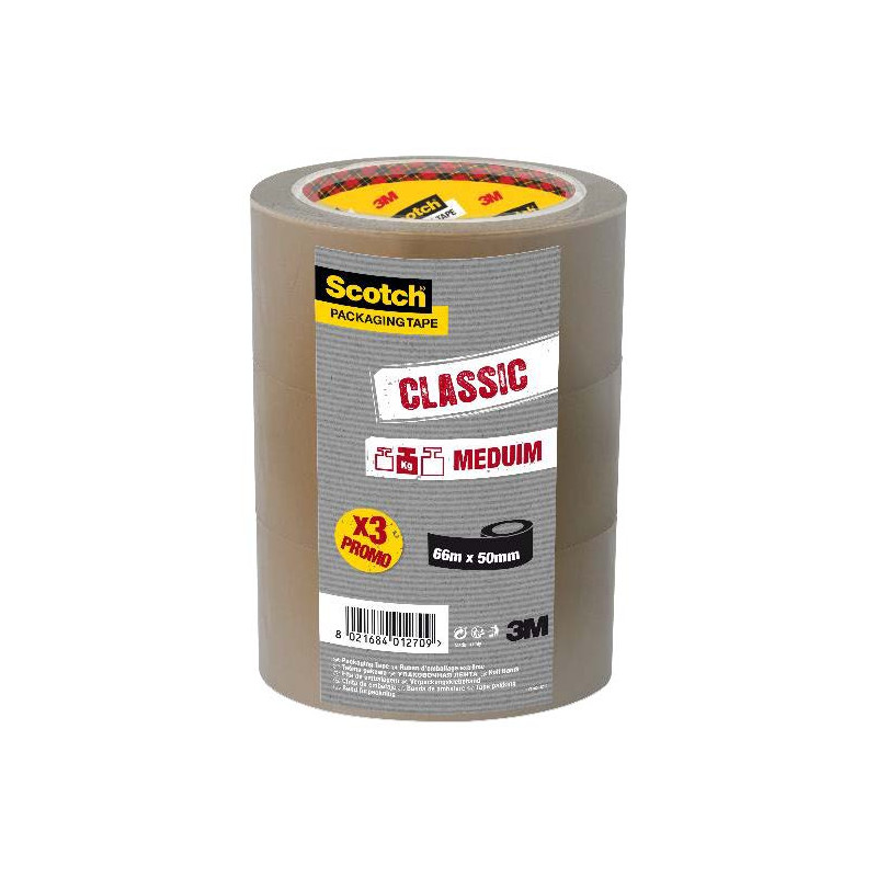 Scotch Classic Pack con 3 Precintos de Embalaje 50mm x 66m