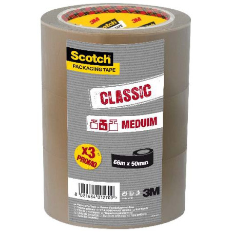 Scotch Classic Pack con 3 Precintos de Embalaje 50mm x 66m