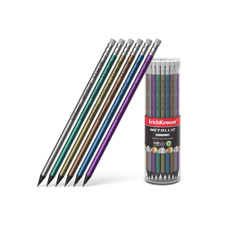 ErichKrause Metallic Lapiz de Grafito HB con Goma de Borrar