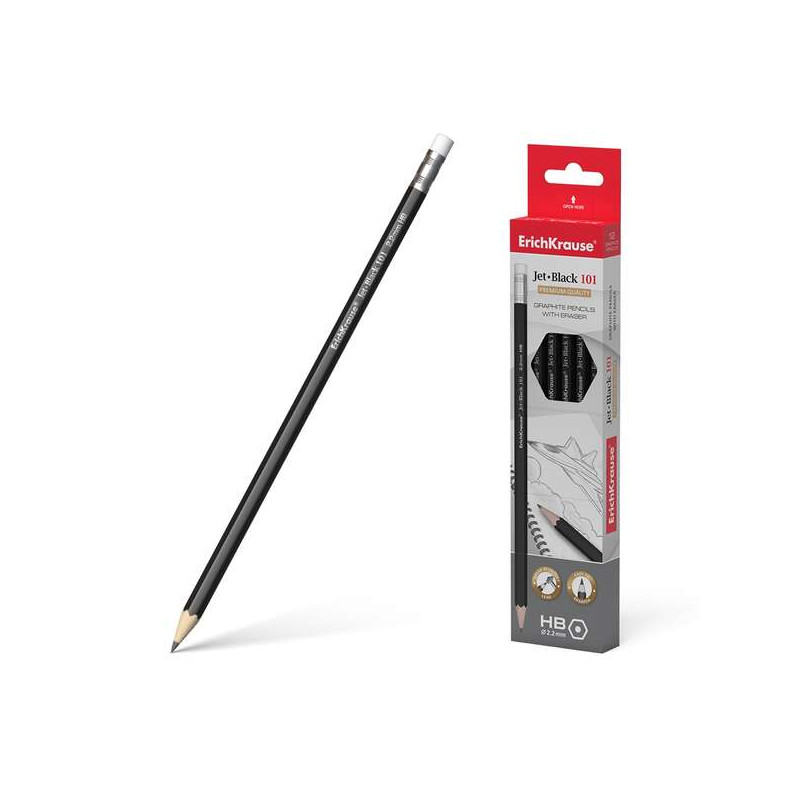 ErichKrause Jet Black 101 Lapiz de Grafito Hexagonal HB con