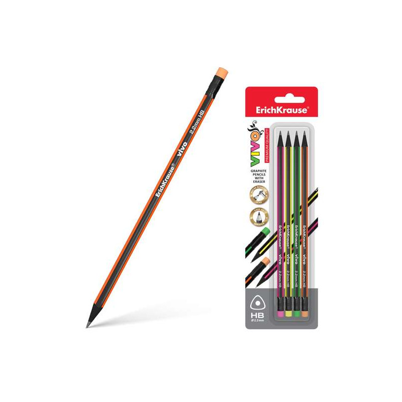 ErichKrause Vivo HB Pack de 4 Lapices de Grafito Triangular