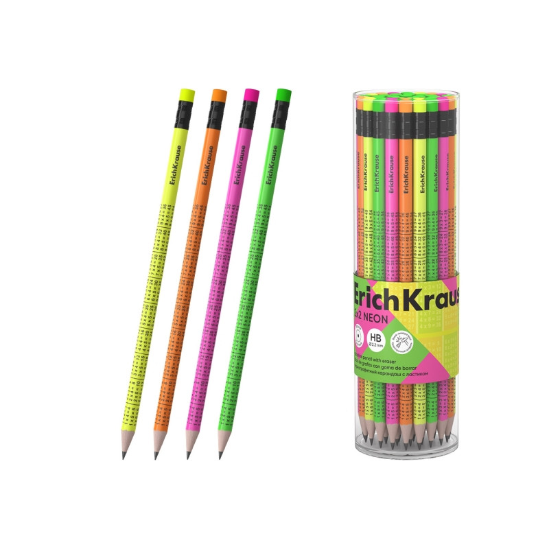 ErichKrause 2x2 Neon Lapiz de Grafito con Goma de Borrar 