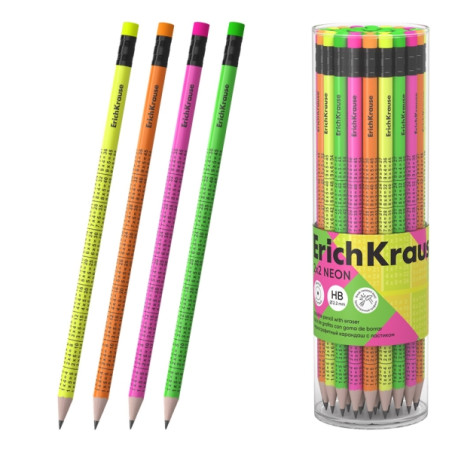 ErichKrause 2x2 Neon Lapiz de Grafito con Goma de Borrar 