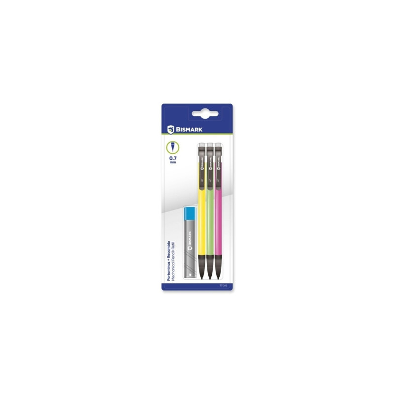 Bismark Pack con 3 Portaminas 0.7mm HB + 1 Cajita de Minas