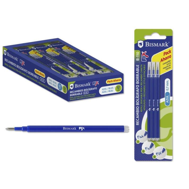 Bismark Fix Pack de 3 Recambios para Boligrafo Borrable 