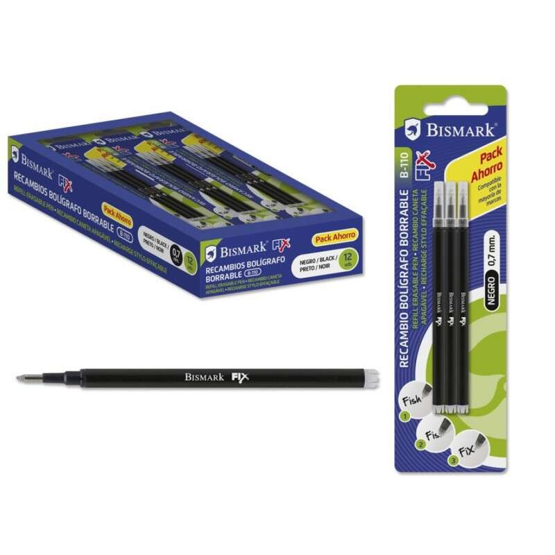 Bismark Fix Pack de 3 Recambios para Boligrafo Borrable 