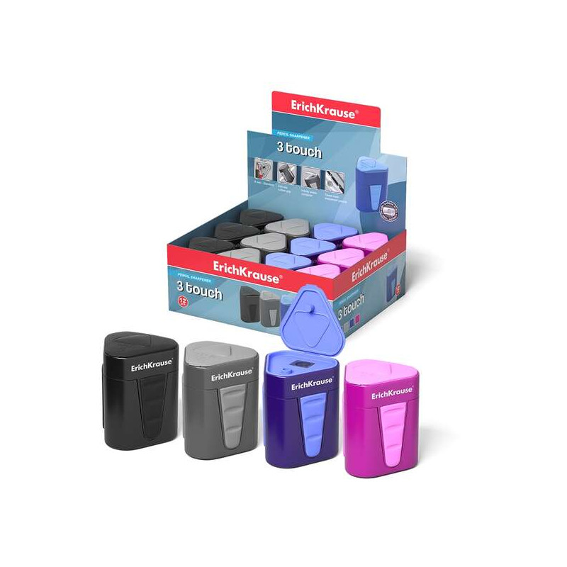 ErichKrause Sacapuntas de Plastico 3-Touch con Deposito y