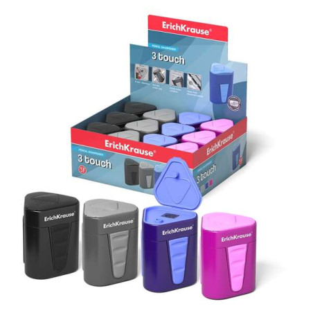 ErichKrause Sacapuntas de Plastico 3-Touch con Deposito y