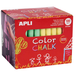 Apli Pack de 100 Tizas Redondas de Colores Surtidos Ø 9 x 80mm