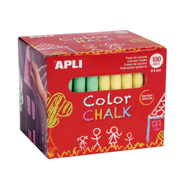 Apli Pack de 100 Tizas Redondas de Colores Surtidos Ø 9 x 80mm