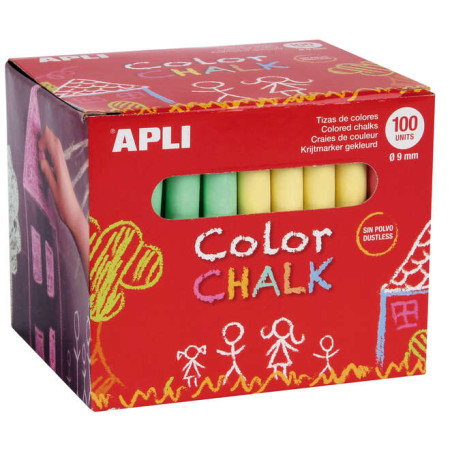 Apli Pack de 100 Tizas Redondas de Colores Surtidos Ø 9 x 80mm