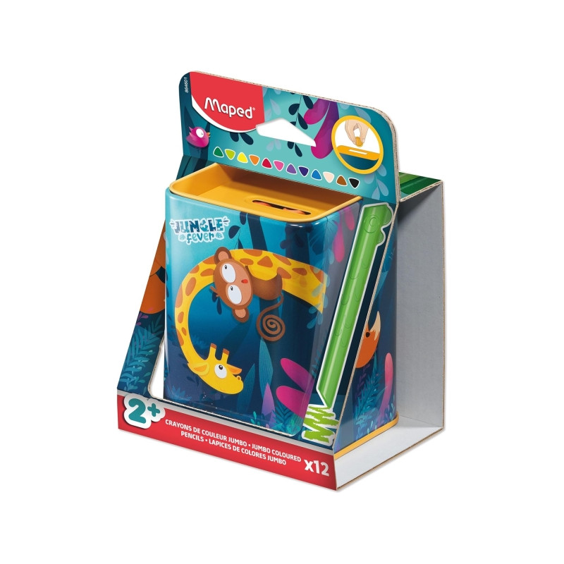 Maped Color`Peps Infinity Jumbo Jungle Caja Metalica con 12 Lapices de Colores de Larga Duracion