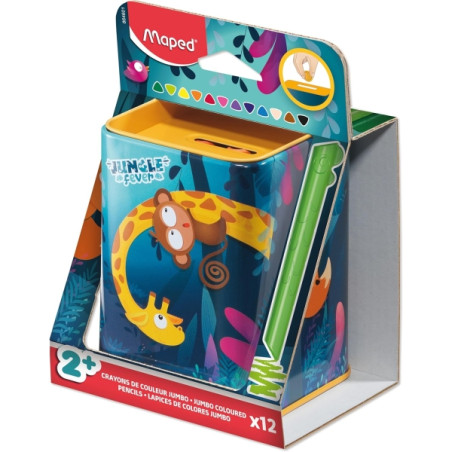 Maped Color`Peps Infinity Jumbo Jungle Caja Metalica con 12 Lapices de Colores de Larga Duracion