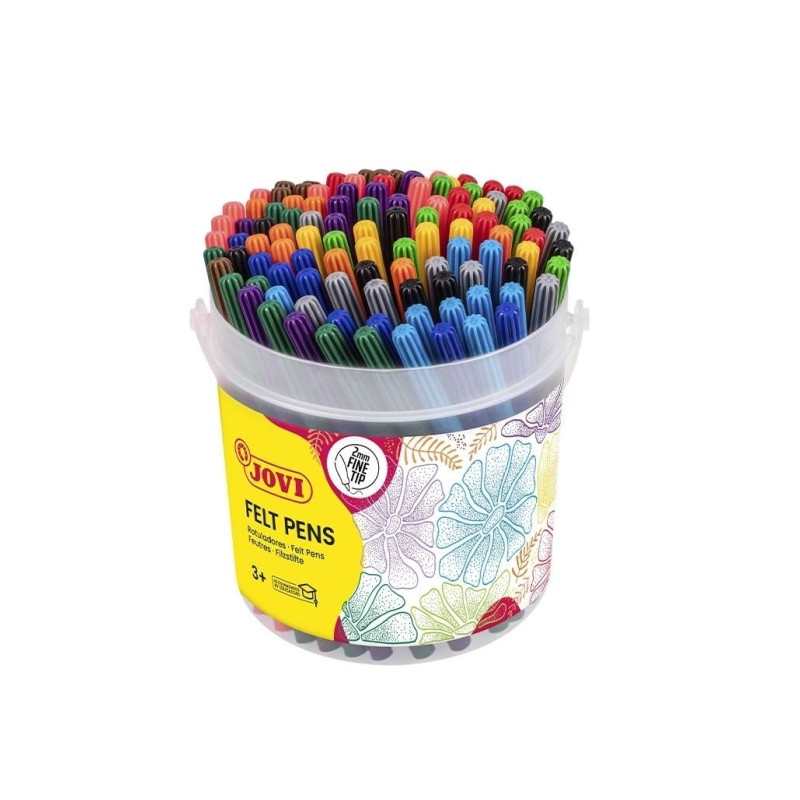 Jovi Felt Pens Bote con 120 Rotuladores Surtido Punta de 2mm - Tinta de Gran Fijacion - Capuchon