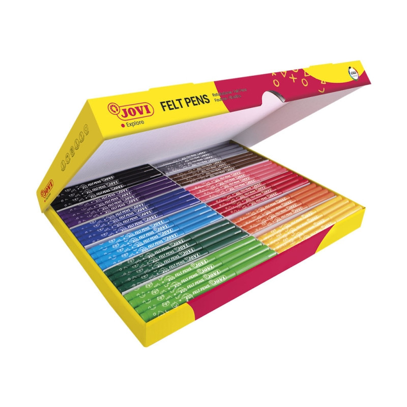 Jovi Felt Pens Caja de 144 Rotuladores Surtido Punta de 3mm - Capuchon Ventilado - Grip Triangular