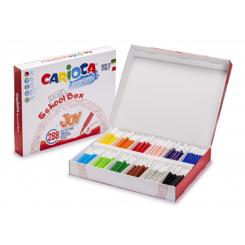 Carioca Joy School Box Pack de 288 Rotuladores Varios Punta 2.8mm - Tinta Superlavable - Bloqueada
