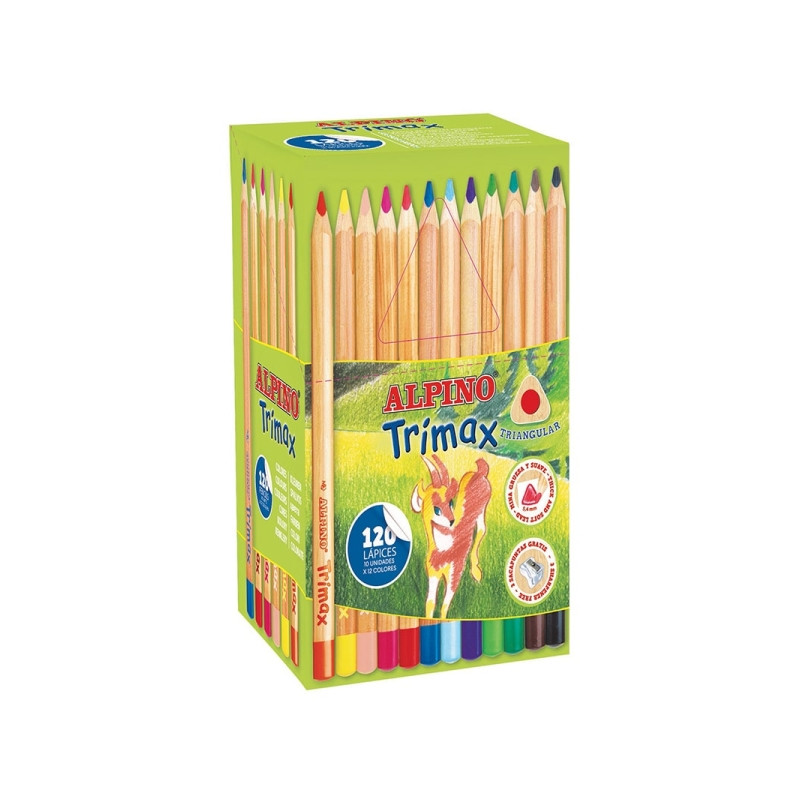 Alpino Trimax Economy Pack de 120 Lapices de Colores Triangulares Gruesos + 2 Sacapuntas