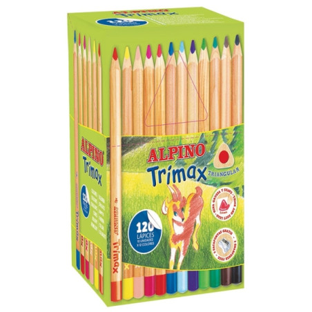 Alpino Trimax Economy Pack de 120 Lapices de Colores Triangulares Gruesos + 2 Sacapuntas